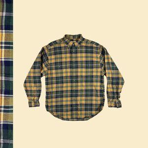 Vintage 90s/Y2K Eddie Bauer plaid shirt, size L green & yellow button down top